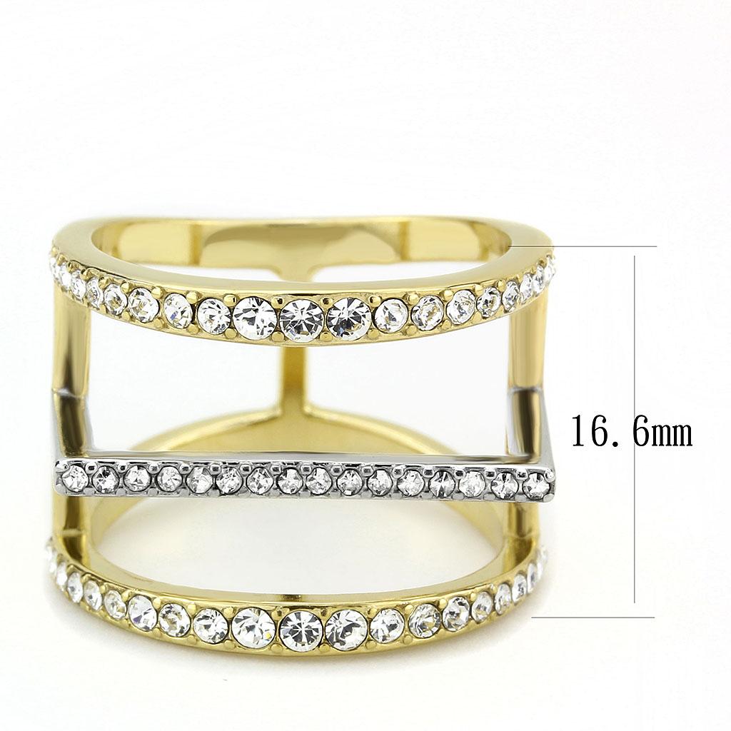 Two-Tone Ridged Edge 14K Gold Ion Plated Ring with Soft Brush Finish Stainless Steel Band. Couple Ring