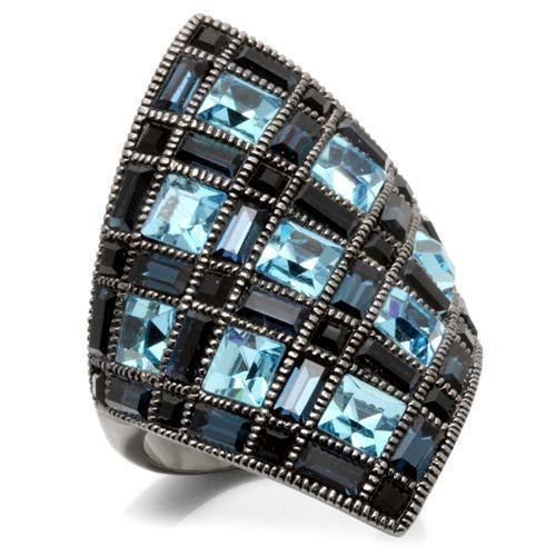 Blue Ruthenium Brass Ring with Top Grade Crystal