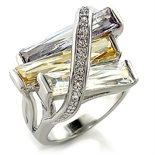 Rhodium Brass Cocktail Ring with AAA Grade Cubic Zirconia
