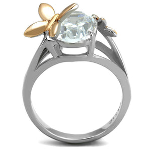 TK2135 - Two-Tone IP Rose Gold Stainless Steel Ring with AAA Grade CZ