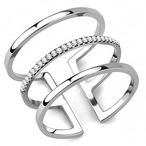 Three-tier Stainless Steel Ring with AAA Cubic Zirconia