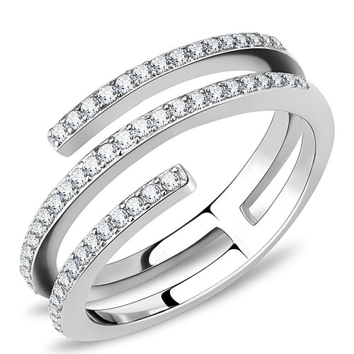 High polished (no plating) Stainless Steel Ring with paved AAA Cubic Zirconia