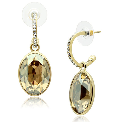 Gold Plated Earrings with Champagne Top Grade Crystal