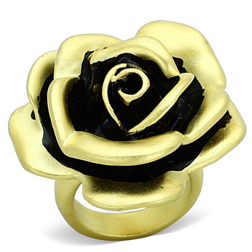 Matte Gold Brass Flower Ring with Epoxy in Jet Black Coating