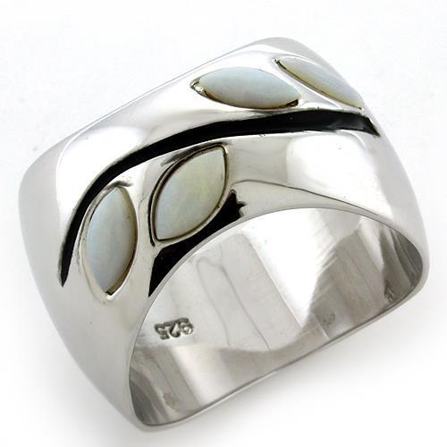 LOAS1080 - Rhodium 925 Sterling Silver Ring with Semi-Precious Opal in