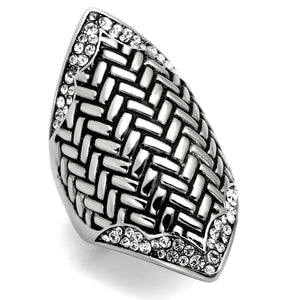 Weave Pattern Stainless Steel Ring with Top Grade Crystal