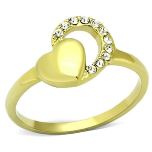 Heart Shaped Gold Plated Stainless Steel Ring with Top Grade Crystal