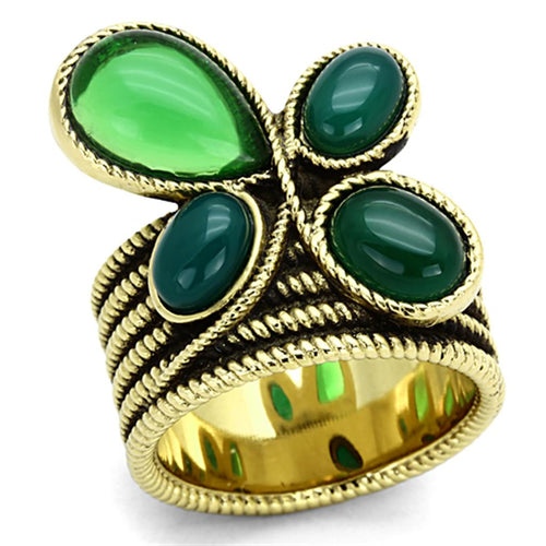 Gold Plated Ring with Emerald Colored Synthetic Glass