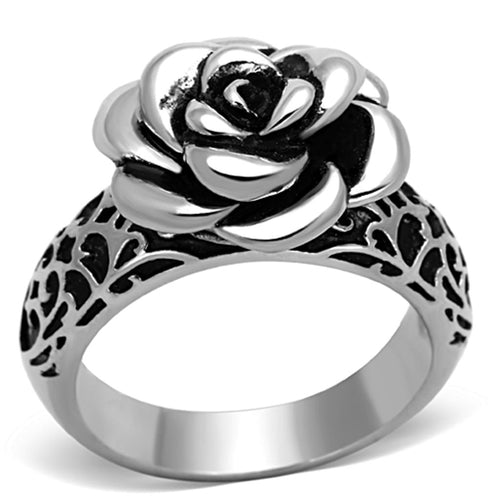 Black Floral High Polished Stainless Steel Ring