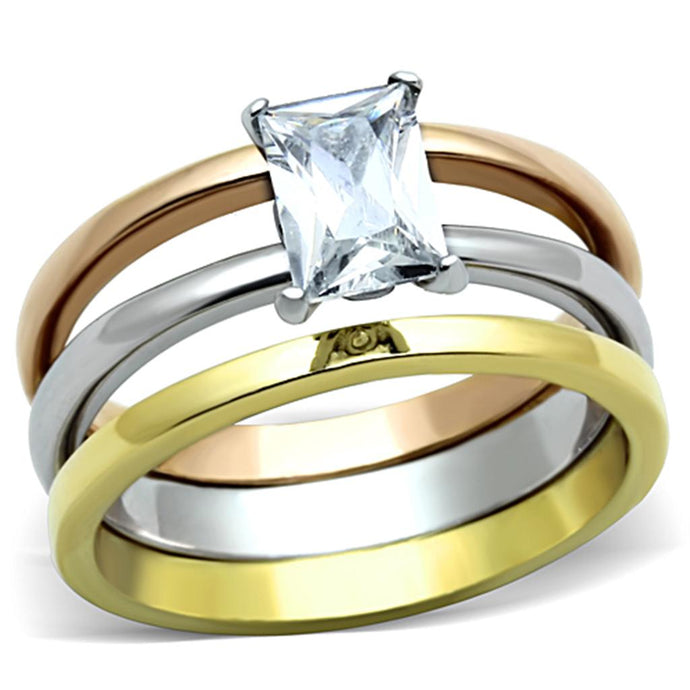 Three Tone Gold Plated Stackable Rings with AAA Cubic  Zirconia