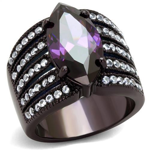 Dark Brown Stainless Steel Ring with Amethyst AAA Cubic Zirconia