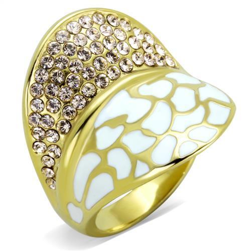 Gold Plated and White Stainless Steel Ring with Top Grade Crystal