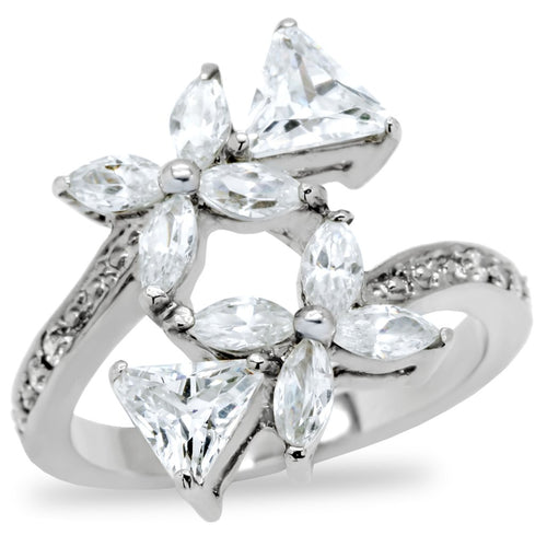 Stainless Steel Ring with Floral AAA Cubic Zirconia