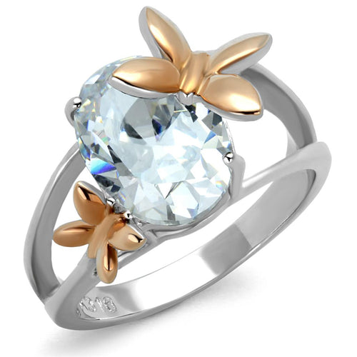 TK2135 - Two-Tone IP Rose Gold Stainless Steel Ring with AAA Grade CZ