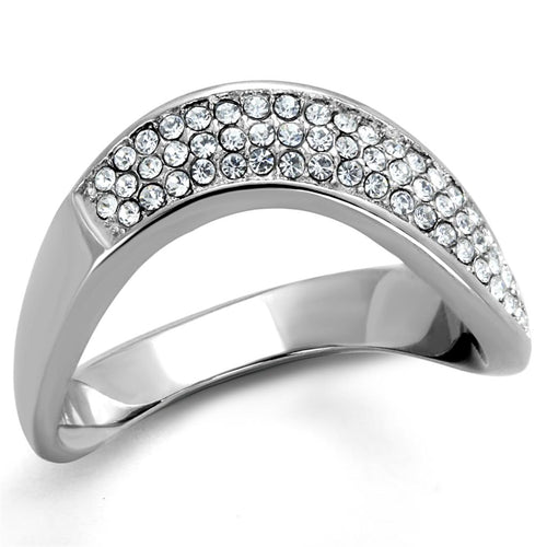 Curved Stainless Steel Ring with Top Grade Crystal
