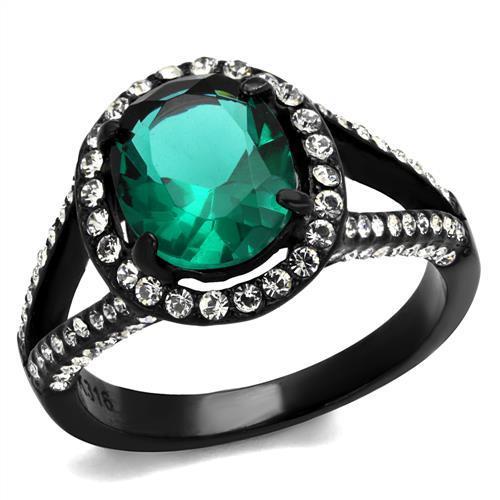 Black(Ion Plating) Stainless Steel Ring with Blue Zircon Synthetic Glass