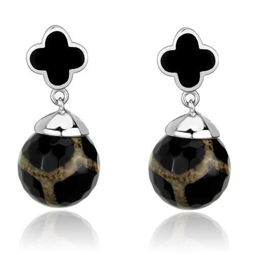 Onyx High polished (no plating) Stainless Steel Earrings