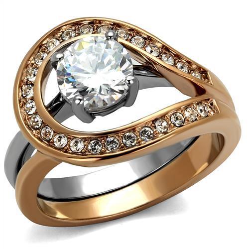 TK2479 - Two-Tone IP Rose Gold Stainless Steel Ring with AAA Grade CZ