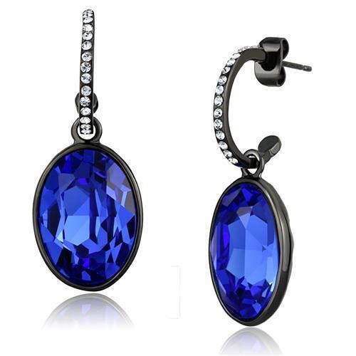 Black Stainless Steel Earrings with Sapphire Top Grade Crystal