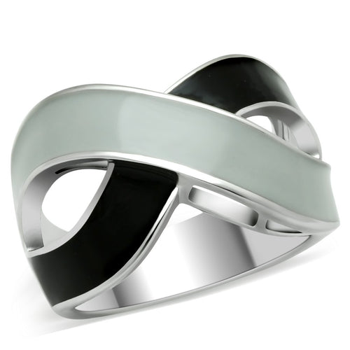 Rhodium Stainless Steel Ring with Light Green and Black Epoxy Coating