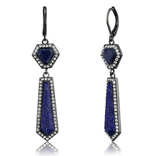 Light Black  Stainless Steel Blue Earrings with Lapis Stone