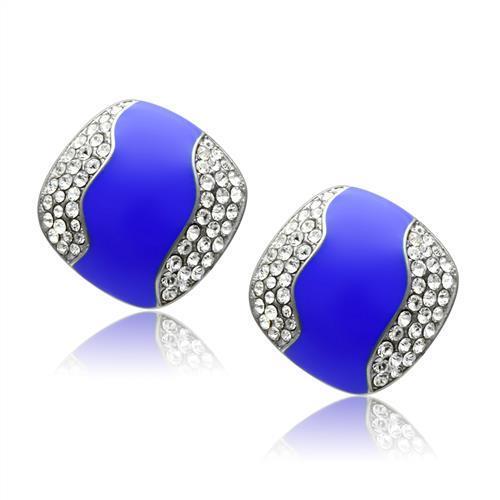 Blue High polished (no plating) Stainless Steel Stud Earrings with Top Grade Crystal
