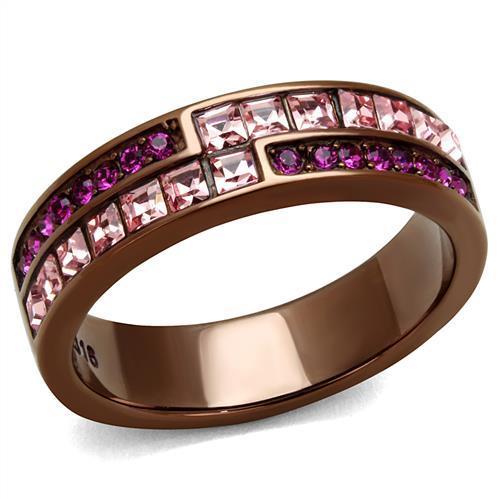 Light Coffee Stainless Steel Ring with Multi-Color Top Grade Crystal