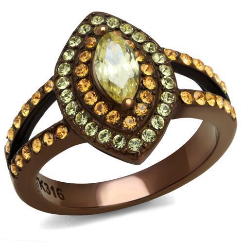 Light  Coffee  Stainless Steel Ring with Citrine Yellow AAA Grade Cubic Zirconia