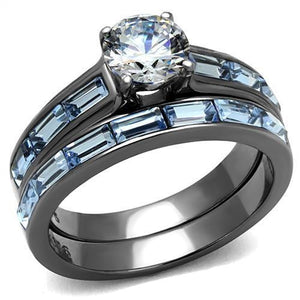 Light Black Ring with Light Blue AAA Grade Cubic Zirconia