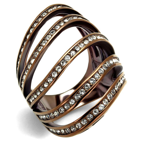 Light Coffee Stainless Steel  Cocktail Ring with Top Grade Crystal