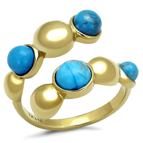 Gold Plated Ring with Sea Blue Turquoise Stone