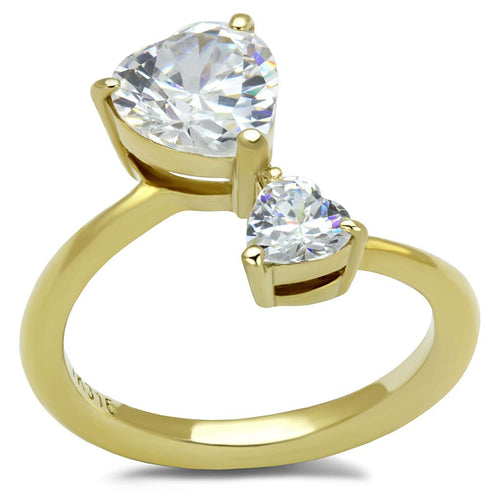 Gold Plated Ring with Dual Heart Shaped AAA Grade Cubic Zirconia