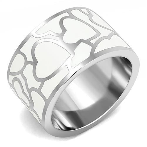 Stainless Steel Ring with Heart Shaped White Epoxy Coating