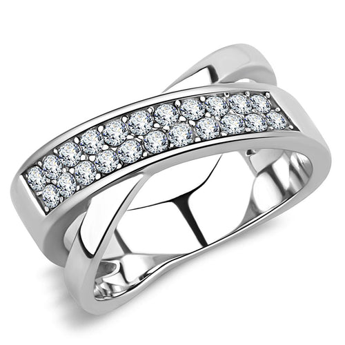 Criss-Cross Stainless Steel Ring with Top Grade Crystal