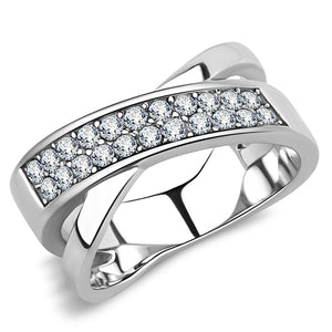 Criss-Cross Stainless Steel Ring with Top Grade Crystal