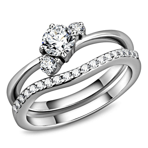 Double Band Stainless Steel Ring with AAA Grade Cubic Zirconia
