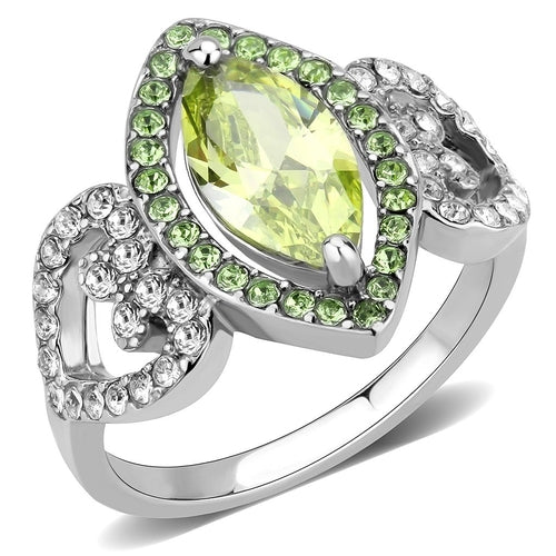 Stainless Steel Ring with  Apple Green AAA Grade Cubic Zirconia