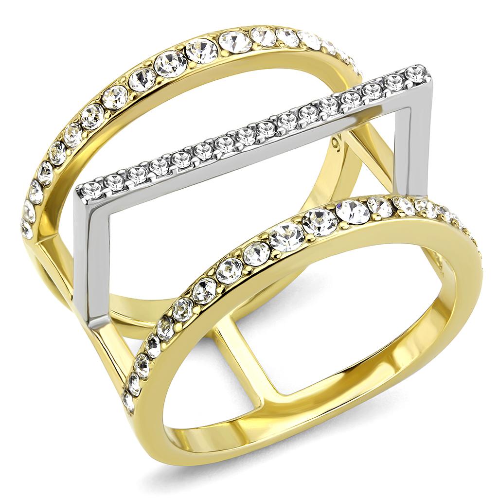 Two-Tone Ridged Edge 14K Gold Ion Plated Ring with Soft Brush Finish Stainless Steel Band. Couple Ring