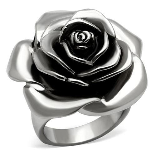 Black High Polished Floral Stainless Steel Ring