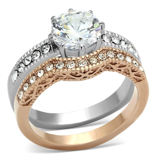 Two-Tone Rose Gold-Plated Ring with AAA Grade Cubic Zirconia